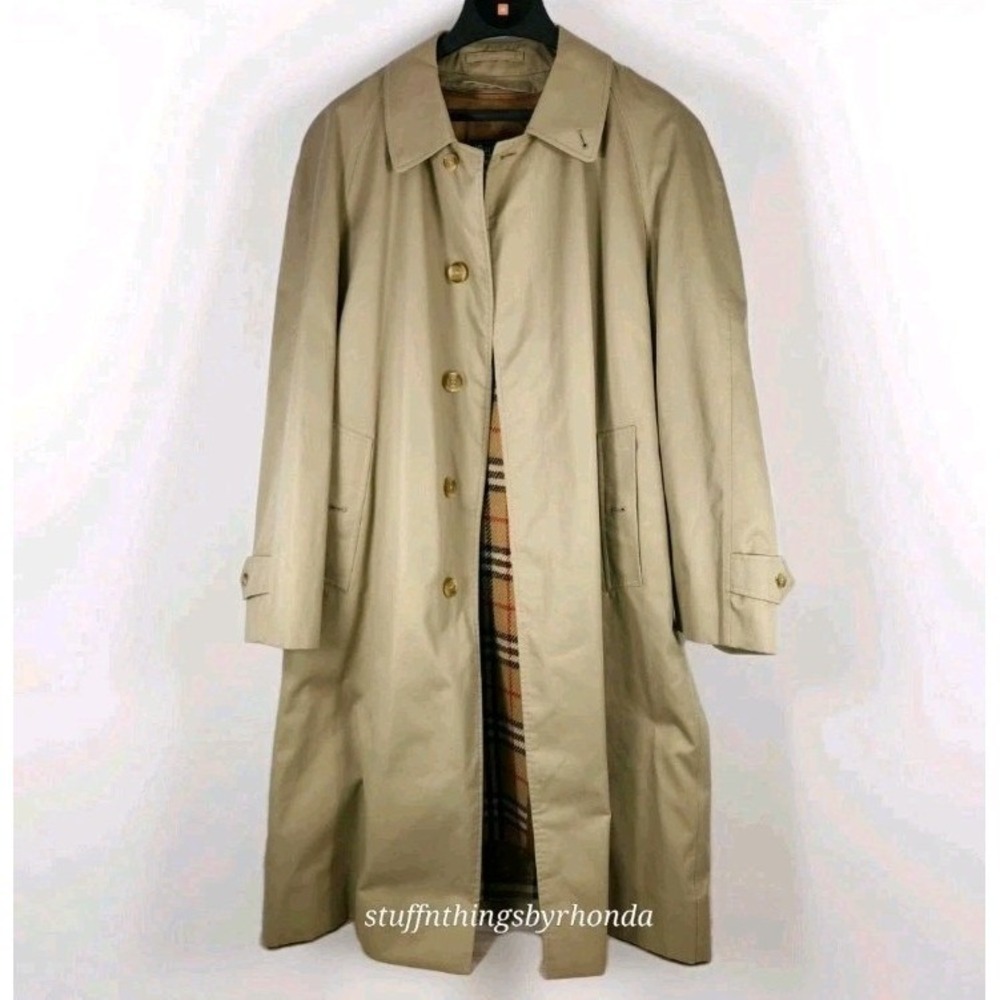 VINTAGE 40R Burberrys Classic Trench Long Car Coat Nova Check Zip Out Wool Liner